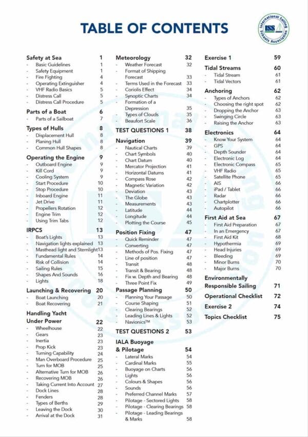 SIA-boat-master-1-pdf-manual-P1 ISSA PDF Handbook index page for boat master course student textbook