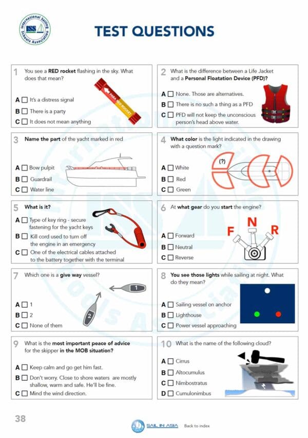 SIA-boat-master-1-pdf-manual-P5 ISSA PDF Handbook page of course test questions in multiple choice format