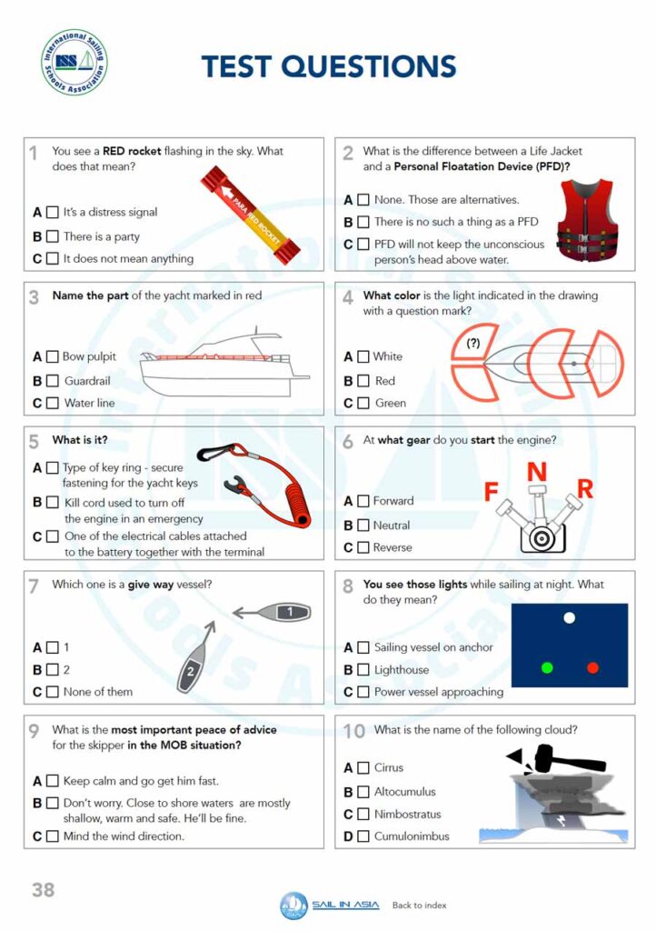 ISSA PDF Handbook page of course test questions in multiple choice format