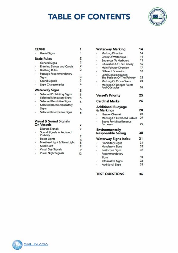 SIA-cevni-european-waterways-pdf-manual-P1 ISSA PDF Handbook index page for CEVNI european waterways textbook