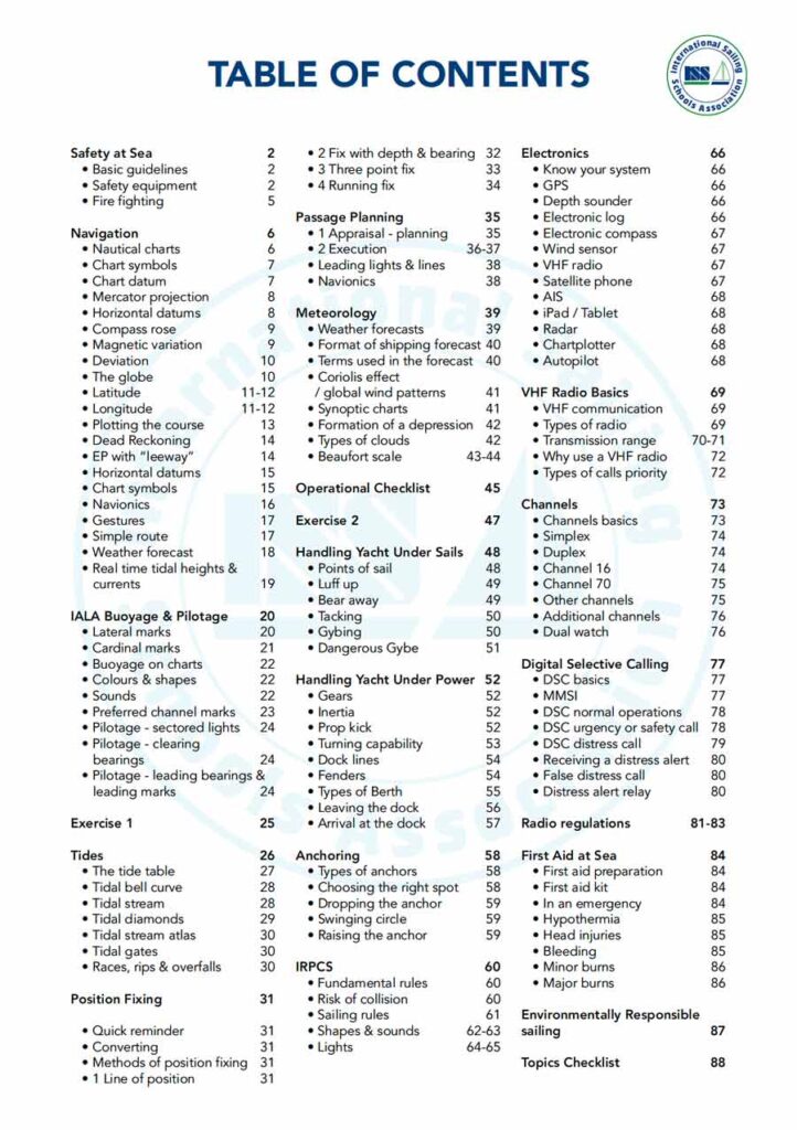 ISSA PDF Handbook index page for inshore skipper textbook