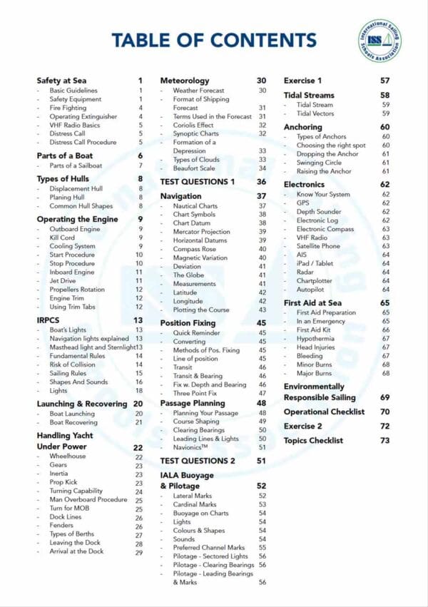 SIA-my-inshore-skipper-1-pdf-manual-P1 ISSA PDF Handbook index page listing motor yacht inshore skipper student textbook contents