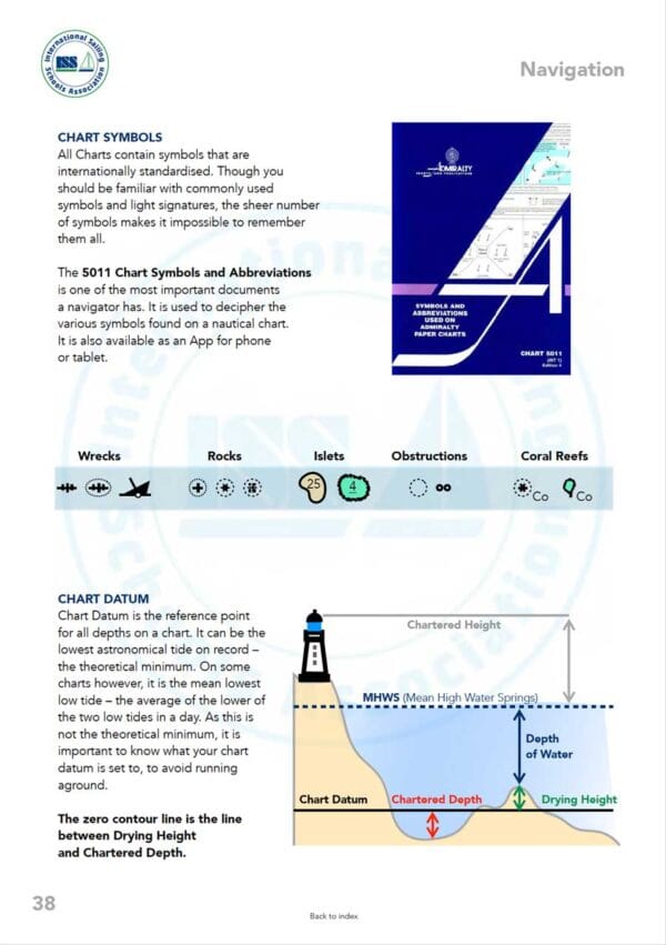 SIA-my-inshore-skipper-1-pdf-manual-P5 ISSA PDF Handbook page displaying diagrams and information about navigation including chart symbols and chart datum