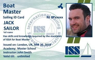 issa boat master sailing id card. front