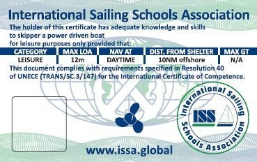 issa boat master sailing id card. back