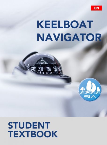 SIA student textbook cover for keelboat navigator showing a compass