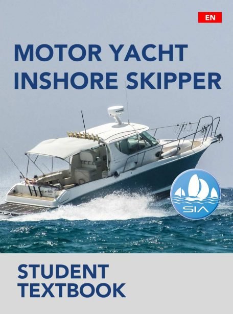 SIA student textbook cover for motor yacht inshore skipper displaying a small motor fishing vessel under power