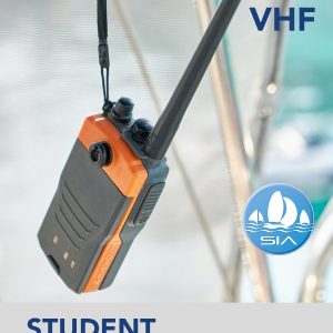 SIA student textbook cover for VHF manual showing a handheld vhf radio